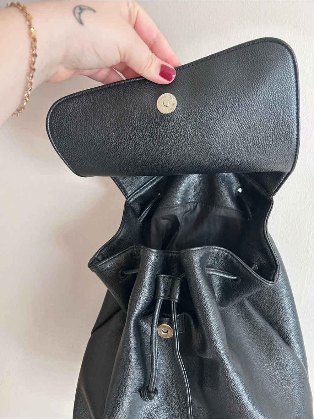 Victorias Secret | Black faux leather drawstring backpack - Picture 3 of 8